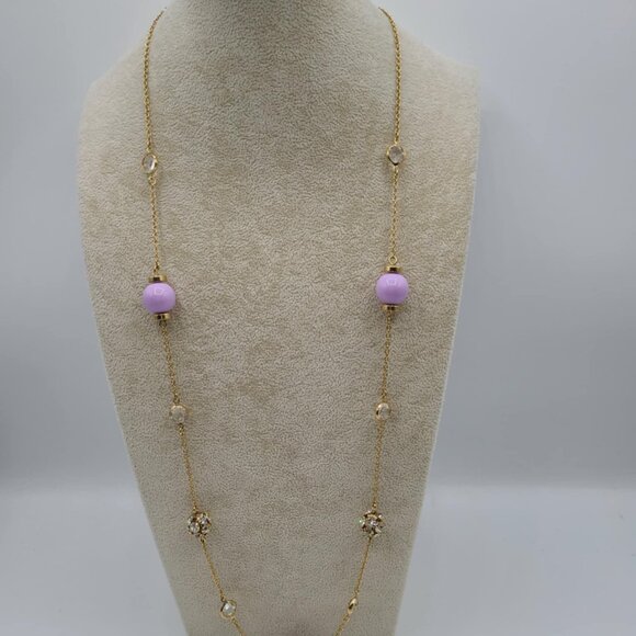 J Crew Lavender Bead with Clear Crystal Stations Long Necklace NWOT! - Picture 10 of 12